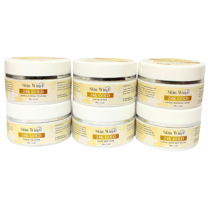 6 Pieces 24k gold facial kit For Skin Whitening